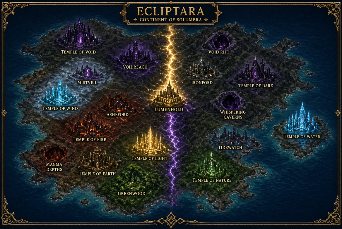 Ecliptara World Map – Continent of Solumbra